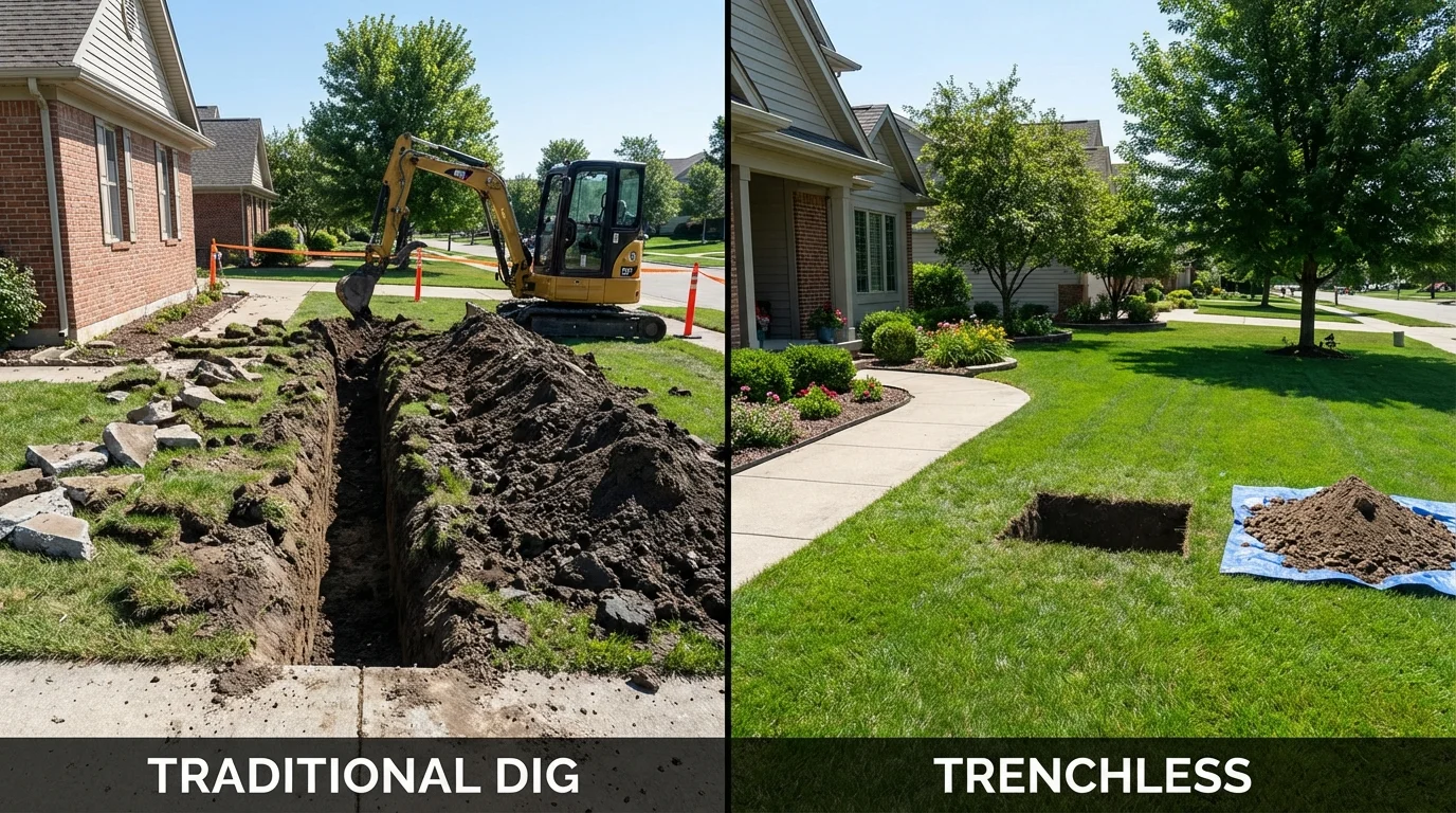 Trenchless sewer repair with minimal yard damage versus traditional excavation in Newberry, FL